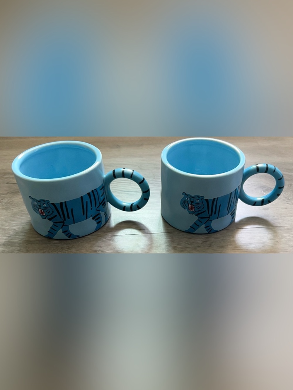 JIDOCB Blue Tiger Ceramic Coffee Tea Mug Set of 2 Novelty Graphic Cup Animal